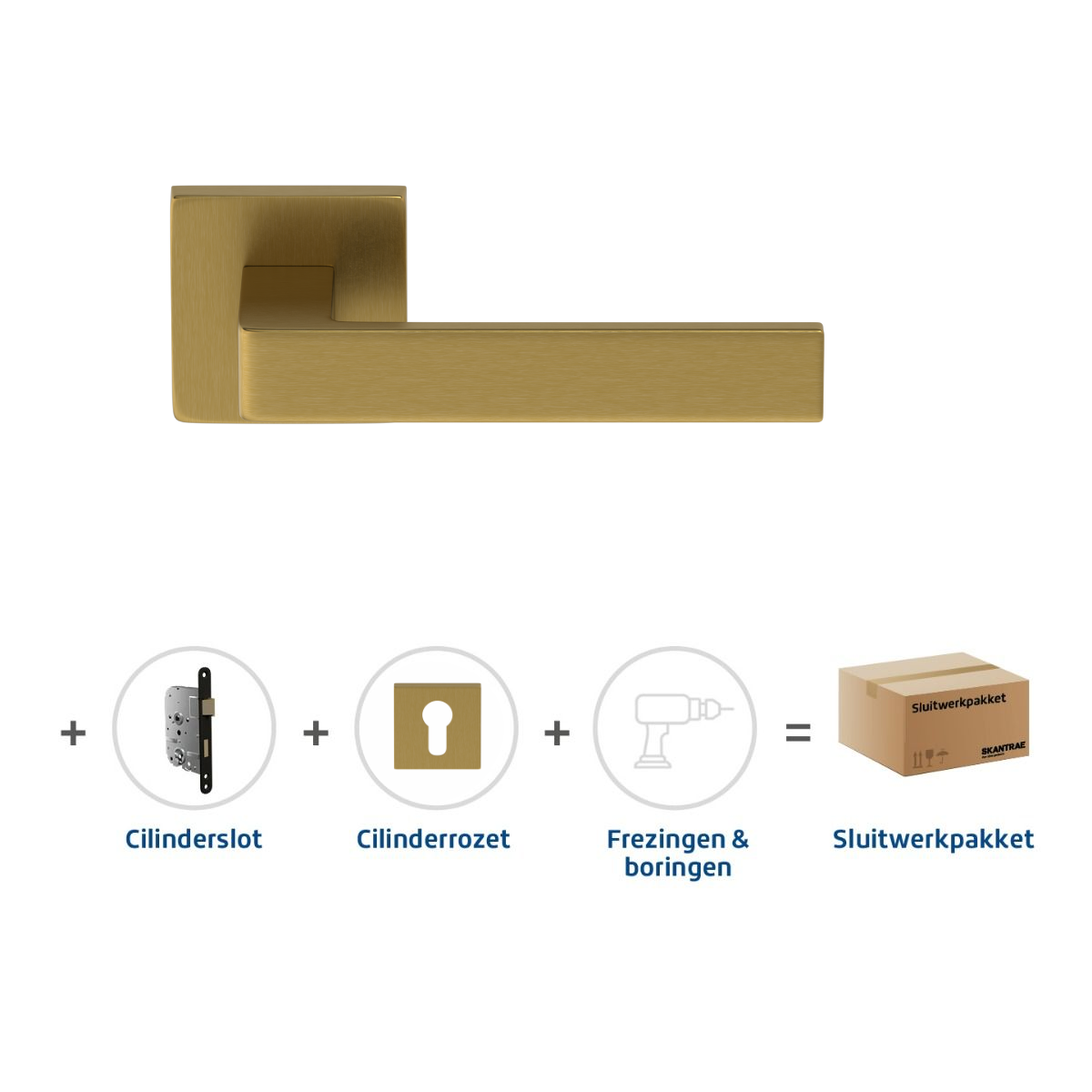 Hoge Kwaliteit Skantrae Sluitwerkpakket 2088 Quadrate 28 regular cilinder MAT MESSING