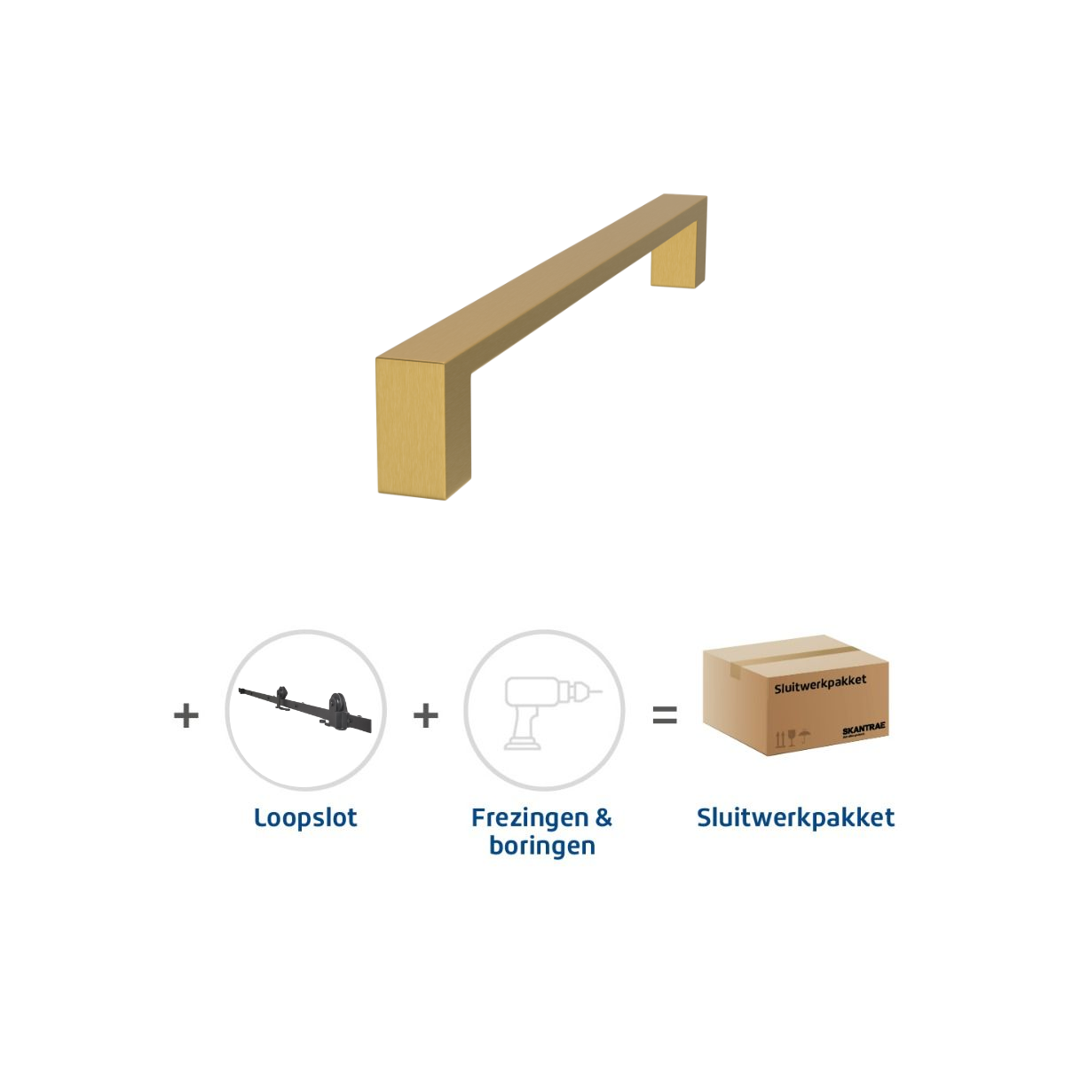 Lage Kosten Skantrae Sluitwerkpakket 2126 Quadrate deurgreep 28x300 MAT MESSING