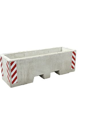 Afzetblok/bloembak grijs beton met lepelgaten 156x50x50 cm met reflectorband Direct Verzonden