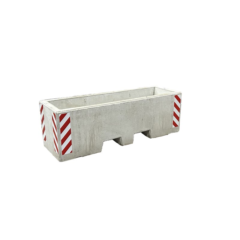 Afzetblok/bloembak grijs beton met lepelgaten 156x50x50 cm met reflectorband Direct Verzonden