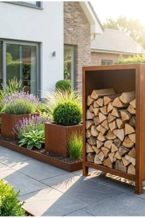 Cortenstaal houtopslag Indiana H180xB120xD40 cm Gereduceerde Prijs
