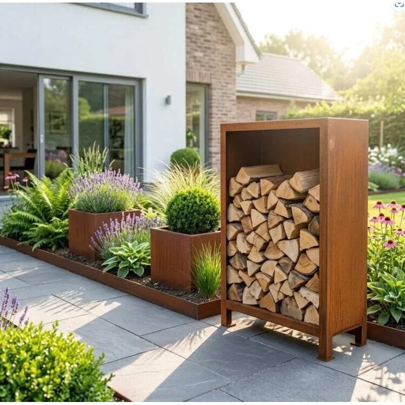 Cortenstaal houtopslag Indiana H180xB120xD40 cm Gereduceerde Prijs