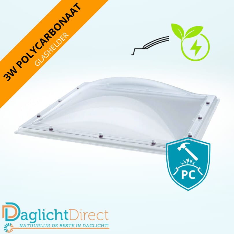 Voordeelprijs Lichtkoepel driewandig polycarbonaat 110×110 glashelder